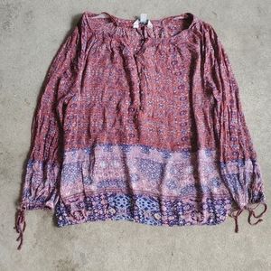 Lucky Brand mixed print half button peasant top